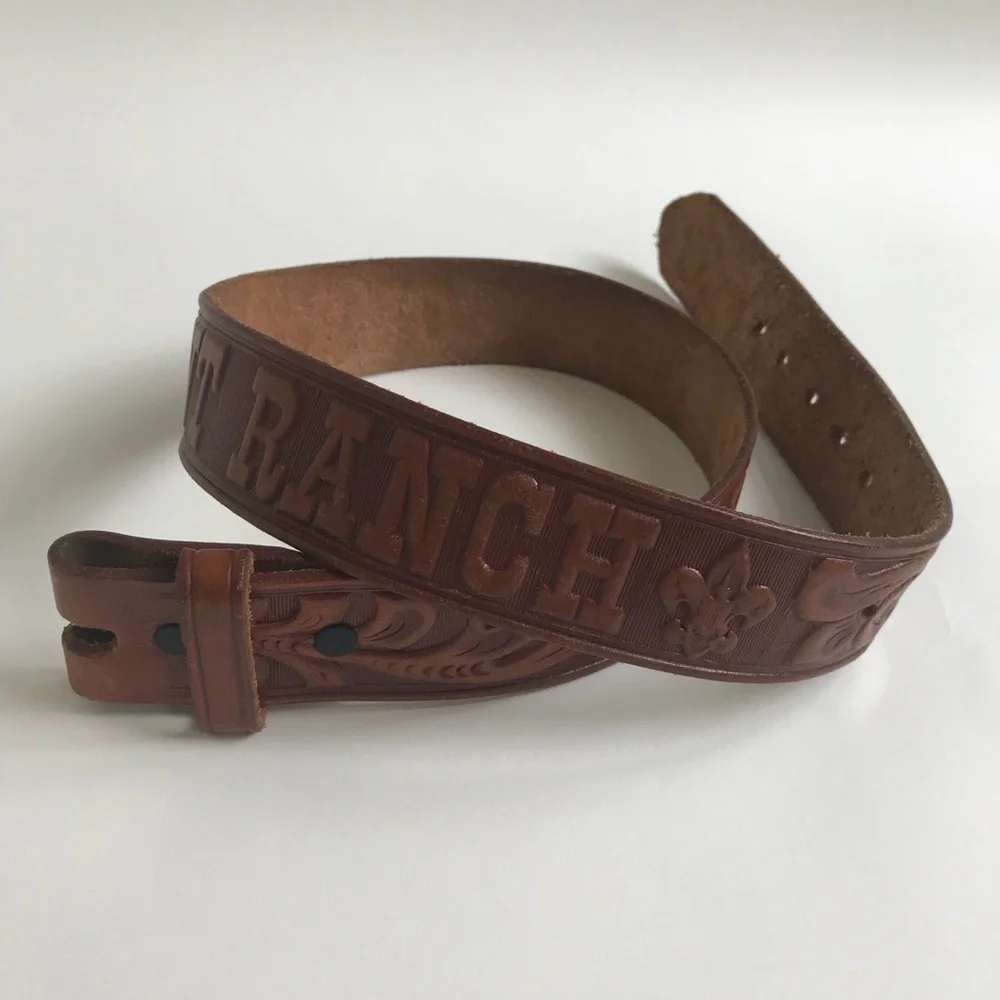 Vintage Tooled Ben Delatour Scout Ranch Belt 30
